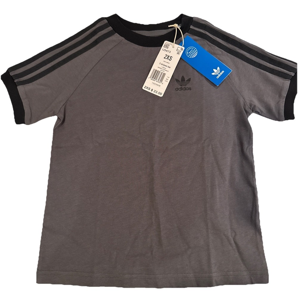 NEW TAGS ON Adidas 3 stripes t shirt Black Gray Kids 2xs
